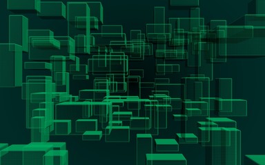Fototapeta premium Green and dark abstract digital and technology background. The pattern with repeating rectangles. 3D illustration