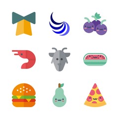 food vector icons set. textile brand logo, pizza, prawn and goat in this set