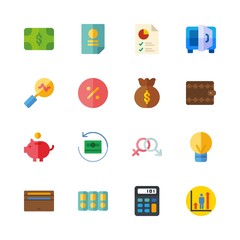 finance icons set. growing, incentive, examining and notebook graphic works