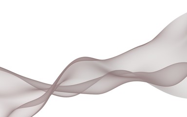 Abstract gray wave. Raster air background. Bright gray ribbon on white background. Gray scarf. Abstract gray smoke. 3D illustration
