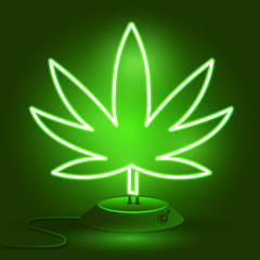 Medical Cannabis Logo with Marijuana Leaf Glowing Neon Light Style