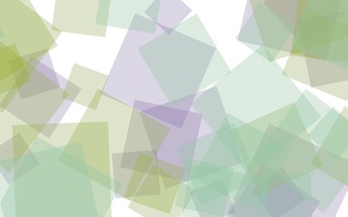 Multicolored translucent squares on white background. Green tones. 3D illustration