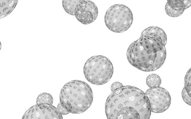 Bitcoin economic financial bubble. Cryptocurrency 3D illustration. Digital white background. Business concept.