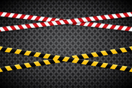 Caution lines isolated. Warning tapes. Danger signs. Vector illustration. Set of black and yellows caution tapes with different inscriptions.