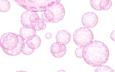 Bitcoin economic financial bubble. Cryptocurrency 3D illustration. Business concept. Pink bubbles on white background. Bit, Coin, mining concept