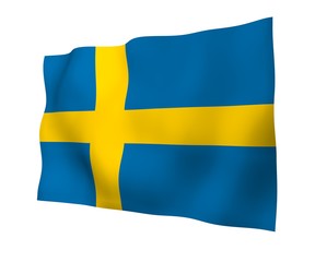 The flag of Sweden. Official state symbol of the Kingdom of Sweden. A blue field with a yellow Scandinavian cross that extends to the edges of the flag. 3d illustration