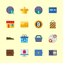 shopping vector icons set. internet, giftbox, shopping bag and wallet in this set