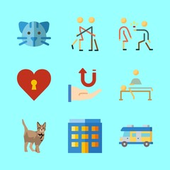 family icons set. insurance, mammals, fun and date graphic works