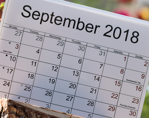 Close-up: calendar of the month September 2018. September it`s beginning of academic & school year.