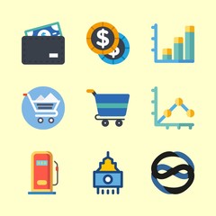 economy vector icons set. gas station, skyscraper, bank logo and wallet in this set