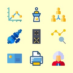 business vector icons set. line chart, distribution, judge and business card in this set