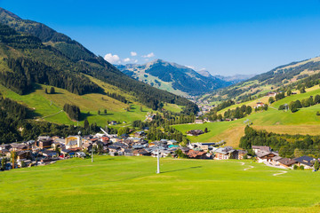 View over Saalbach village in summer, Austria, Alps