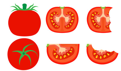 Tomato vegetarian natural isolated harvest vector. Summer food nature red vegetable cooking. Tasty illustration vegan fresh organic background. Plant icon cartoon color object. Product set view
