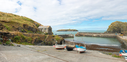 Landscape Panorama The harbour at Mullion Cove West Cornwall South England UK