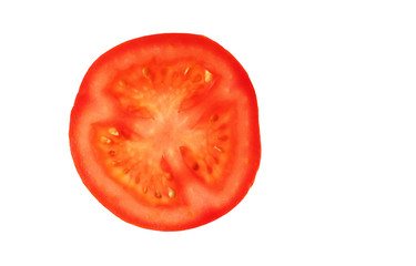 Slice of tomato isolated on white background. Fresh.