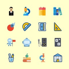 education vector icons set. set square, books, pencil case and speaker in this set
