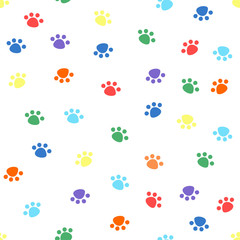 Seamless pattern with animal paw prints, cute Pet paws, background texture. vector illustration.