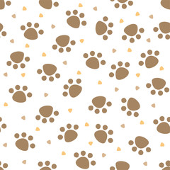Seamless pattern with animal paw prints, cute Pet paws, background texture. vector illustration.