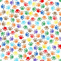 Seamless pattern with animal paw prints, cute Pet paws, background texture. vector illustration.