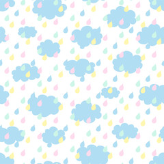 Fototapeta na wymiar Seamless pattern background, with clouds and raindrops in the sky, pattern. Vector illustration