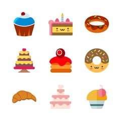 cake vector icons set. donut, kruassan, wedding cake and cupcake in this set