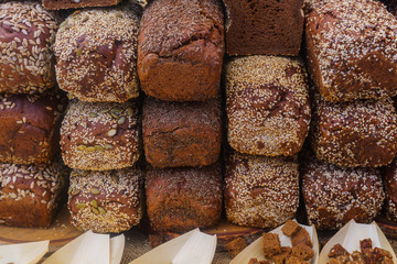 Rye bread with different additives at the city fair