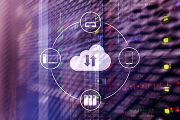 CLoud server and computing, data storage and processing. Internet and technology concept.
