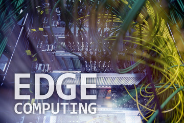 EDGE computing, internet and modern technology concept on modern server room background.