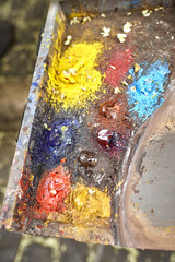 Palette of paints in a school