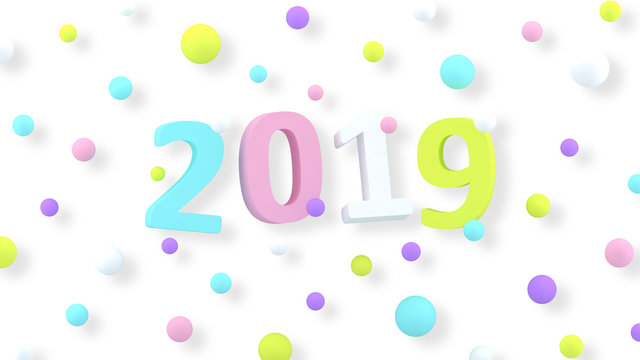 2019 New Year wallpaper. 3d background. Abstract shapes 3d. Year of Earth Pig. Winter holiday. Happy New Year. Minimalism. Trendy modern illustration. Render. Holiday concept. Poster. Pastel colors.