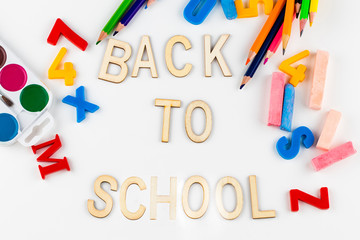 Back to school. Items for the school on white background