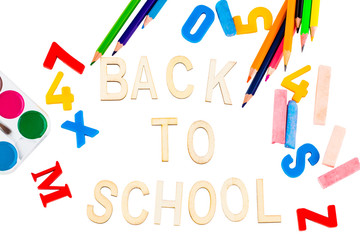 Back to school. Items for the school on white background