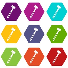 Medical hammer icon set many color hexahedron isolated on white vector illustration