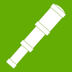 Spyglass icon white isolated on green background. Vector illustration
