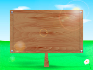 Wooden billboard. Space for text. Vector illustration