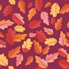 Plakat Autumn Leaves Seamless Background, Fall Template Pattern with beautiful leaves, Vector Illustration