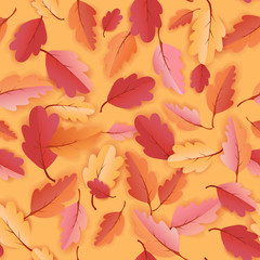Autumn Leaves Seamless Background, Fall Template Pattern with beautiful leaves, Vector Illustration