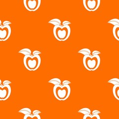 Obraz premium Apple with leaves pattern repeat seamless in orange color for any design. Vector geometric illustration
