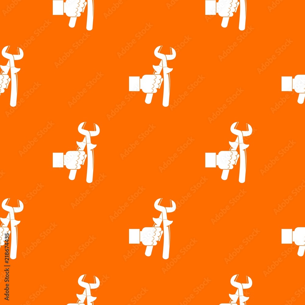 Poster hand holdimg calipers pattern repeat seamless in orange color for any design. vector geometric illus