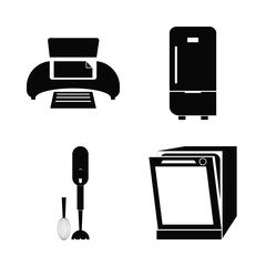 food vector icons set. gas stove, pr nter, blender and refrigerator in this set