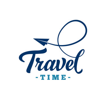 Travel time. Hand drawn lettering. Vector and illustration.
