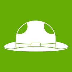 Summer hat icon white isolated on green background. Vector illustration