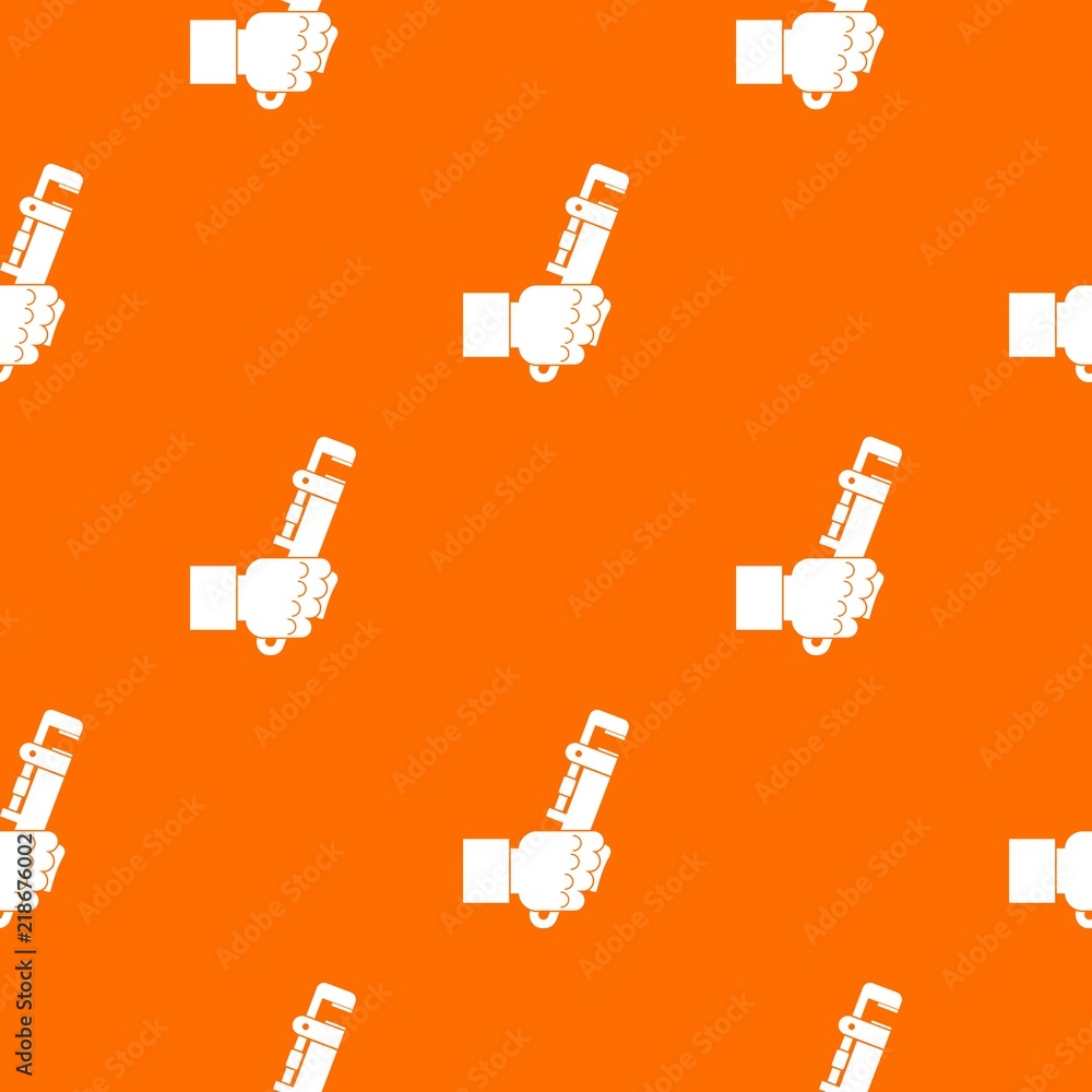 Poster hacksaw in man hand pattern repeat seamless in orange color for any design. vector geometric illustr