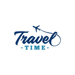 Travel time. Hand drawn lettering. Vector and illustration.

