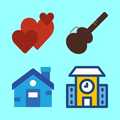 family vector icons set. hearts, house, school and guitar protector in this set