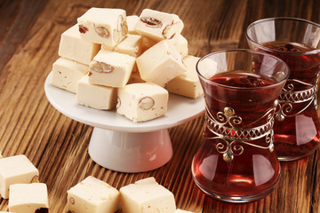Eastern sweets. Turkish delight with pistachios.