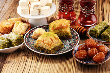 Middle eastern or arabic dishes. Turkish Dessert Baklava with pistachio