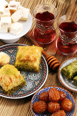 Middle eastern or arabic dishes. Turkish Dessert Baklava with pistachio