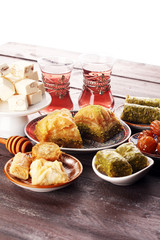 Middle eastern or arabic dishes. Turkish Dessert Baklava with pistachio
