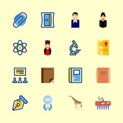 education vector icons set. title, paperclip, physics and lecture in this set